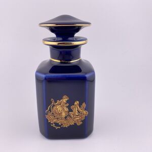 Limoges Porcelain Perfume Cologne Bottle France Cobalt Blue 22k Gold Gilt